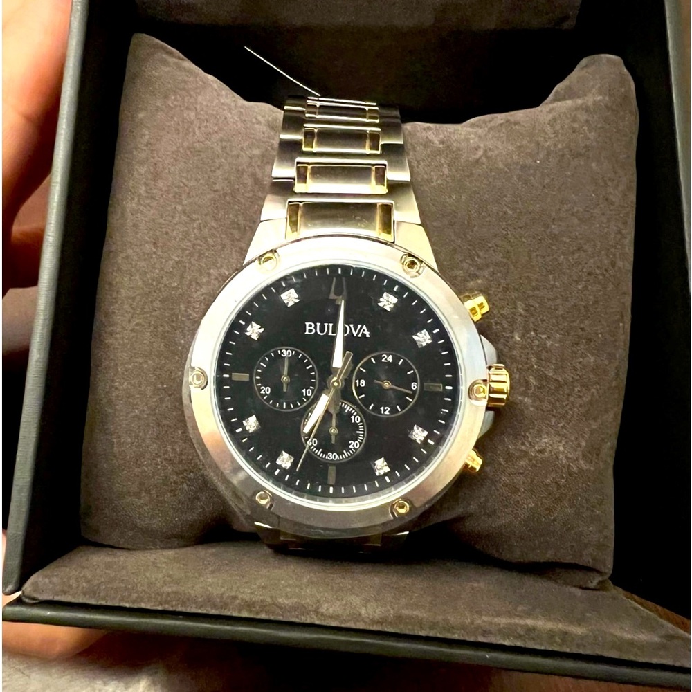 New with tag Men’s Bulova Chronograph Stainless Steel Watch Black Dial